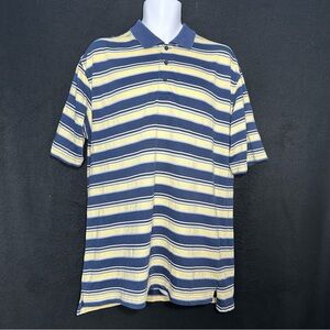 Men's L Yellow Blue and White Striped Collared "Hang'em Dry" Polo - Tehama
